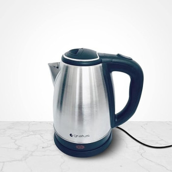 Gratus Stainless Steel Electric Kettle 1.8Liter 1500-1800Watt, Durable S/S Body And Inner Lid, Auto Shut Off, No Dry Run, Cordless Base, Silver