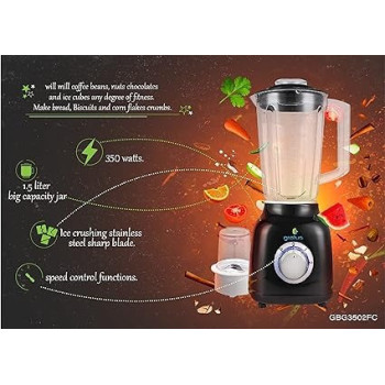 Gratus 350Watts Blender With 1.6 Ltr Jar Mill Jar, 2 Speeds Pulse Gbg3502Fc