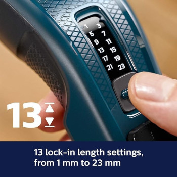 Philips Hair Clipper (Corded) With 13 Length Settings, 41 Mm Wide Cutter, Stainless Steel Blades And Trim-N-Flow Technology, Blue Colour