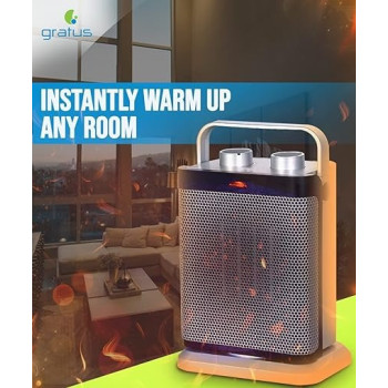 Gratus Electric Ptc Fan Heater With 2 Heat Settings 1000/1800W, Safety Cut Off, Ptc Ceramic, Thermostat Control, Model- GPFH1802TC