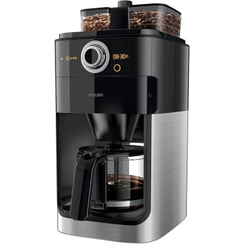 Philips Grind And Brew Coffee Maker With Glass Jug, Grind And Brew System, Black/Silver, UAE Version, HD7762/00