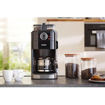 Philips Grind And Brew Coffee Maker With Glass Jug, Grind And Brew System, Black/Silver, UAE Version, HD7762/00