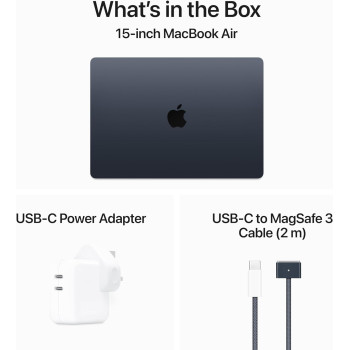 Apple Macbook Air 15 inch, M3 Chip with 8-core CPU And 10-core GPU, 8GB RAM, 256 GB SSD, Midnight, English MRYU3 1 Year Warranty