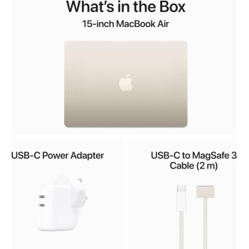 Apple Macbook Air 15 inch, M3 chip with 8-core CPU and 10-core GPU, 8GB RAM, 512 GB SSD, Starlight English MRYT3 1 Year Warranty