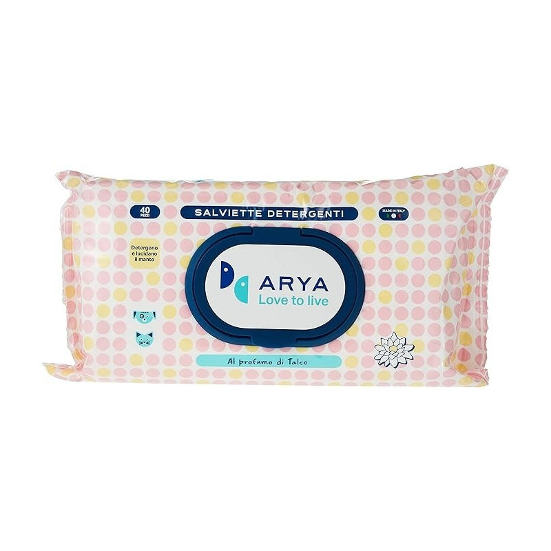 Arya Talc Scent Pet Wet Wipes 40Pezzi