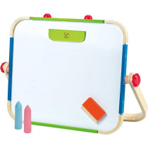 Hape Early Explorer Anywhere Table Top Art Studio, Award Winning Double-Sided Wooden Kids Easel Whiteboard/Chalkboard With 2 Chalk Pieces, Eraser And Magnetic Wood Clamp For Paper