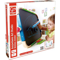 Hape Early Explorer Anywhere Table Top Art Studio, Award Winning Double-Sided Wooden Kids Easel Whiteboard/Chalkboard With 2 Chalk Pieces, Eraser And Magnetic Wood Clamp For Paper