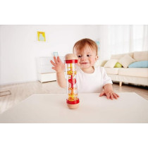 Hape Beaded Raindrops, Mini Wooden Musical Shake And Rattle Rainmaker Toy- Red Colour E0327