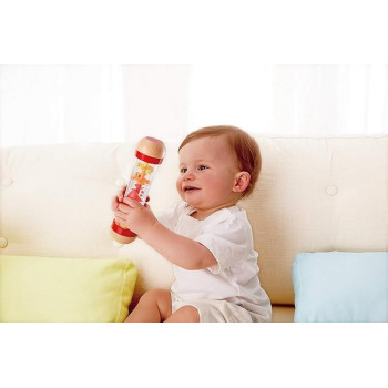Hape Beaded Raindrops, Mini Wooden Musical Shake And Rattle Rainmaker Toy- Red Colour E0327