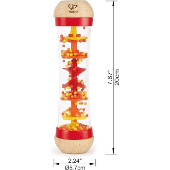 Hape Beaded Raindrops, Mini Wooden Musical Shake And Rattle Rainmaker Toy- Red Colour E0327