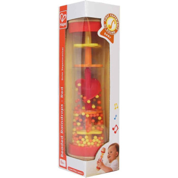 Hape Beaded Raindrops, Mini Wooden Musical Shake And Rattle Rainmaker Toy- Red Colour E0327
