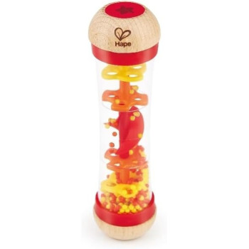Hape Beaded Raindrops, Mini Wooden Musical Shake And Rattle Rainmaker Toy- Red Colour E0327