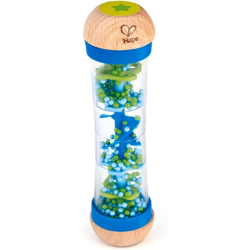 Hape Beaded Raindrops, Mini Wooden Musical Shake & Rattle Rainmaker Toy-Blue E0328