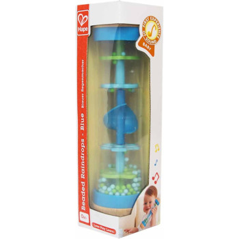 Hape Beaded Raindrops, Mini Wooden Musical Shake & Rattle Rainmaker Toy-Blue E0328