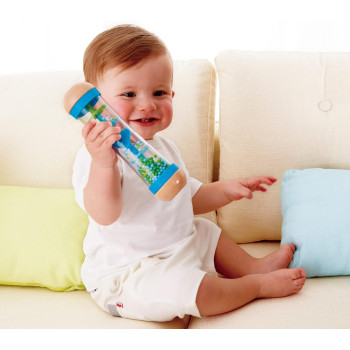 Hape Beaded Raindrops, Mini Wooden Musical Shake & Rattle Rainmaker Toy-Blue E0328