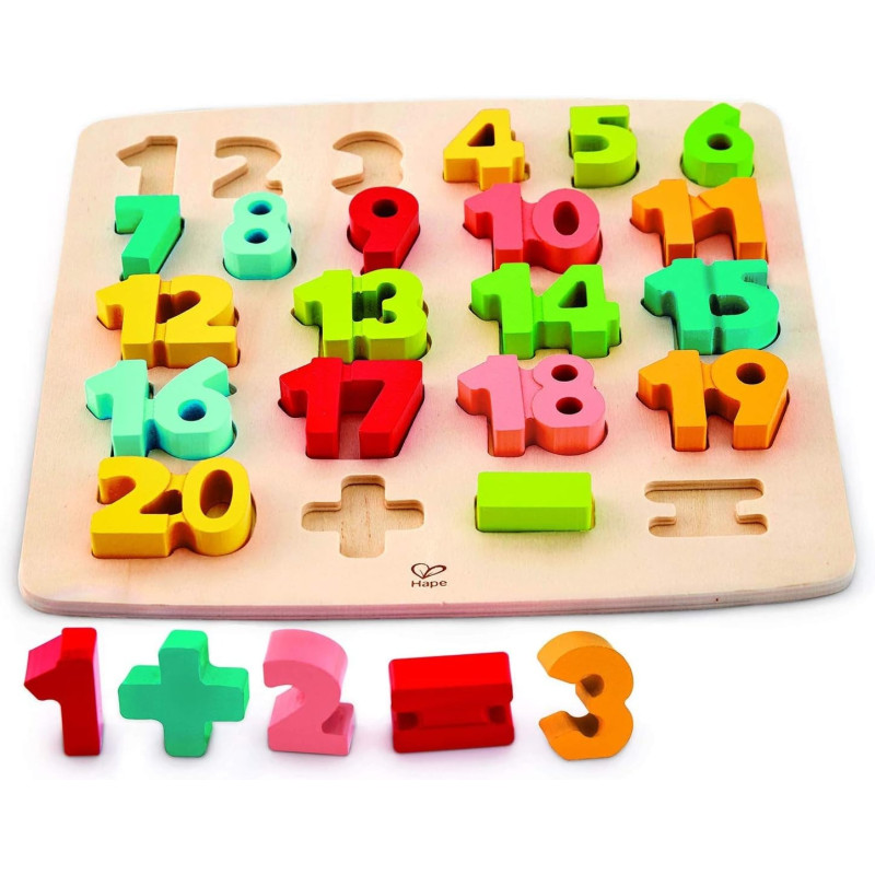 Hape Wooden Chunky Number Puzzle, Classic Wooden Counting And Sum Learning Jigsaw Board Toy For Kids