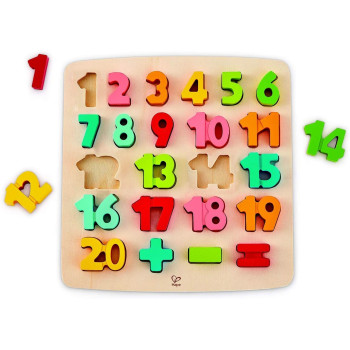 Hape Wooden Chunky Number Puzzle, Classic Wooden Counting And Sum Learning Jigsaw Board Toy For Kids