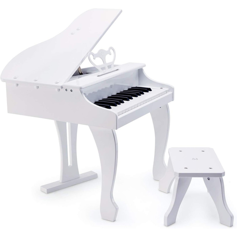 Hape Deluxe Grand Piano White, Thirty Key Piano Toy With Stool, Electronic Keyboard Musical Toy Set