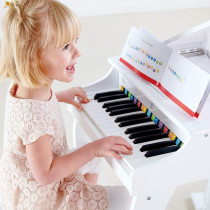 Hape Deluxe Grand Piano White, Thirty Key Piano Toy With Stool, Electronic Keyboard Musical Toy Set
