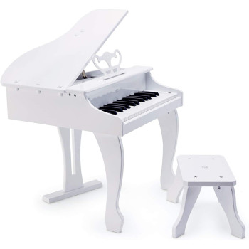 Hape Deluxe Grand Piano White, Thirty Key Piano Toy With Stool, Electronic Keyboard Musical Toy Set