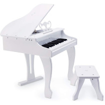 Hape Deluxe Grand Piano White, Thirty Key Piano Toy With Stool, Electronic Keyboard Musical Toy Set