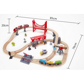 Hape Busy City Rail Set, 51 Pcs Pretend Play Railway Set For Kids