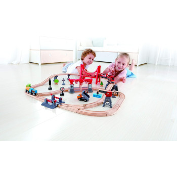 Hape Busy City Rail Set, 51 Pcs Pretend Play Railway Set For Kids
