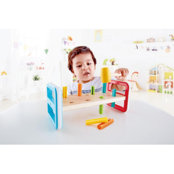 Hape Rainbow Pounder, Pounding Bench Wooden Toy With Hammer