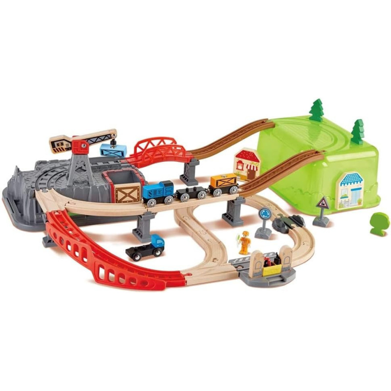Hape Railway Bucket Builder Set, City-Themed Wooden Railway Train Track Toy Set And Accessories With Storage Box