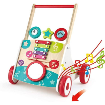 Hape My First Musical Walker Learning Walker, Push And Pull Toy Baby Walker Trainer With Music Box And Activity Toy
