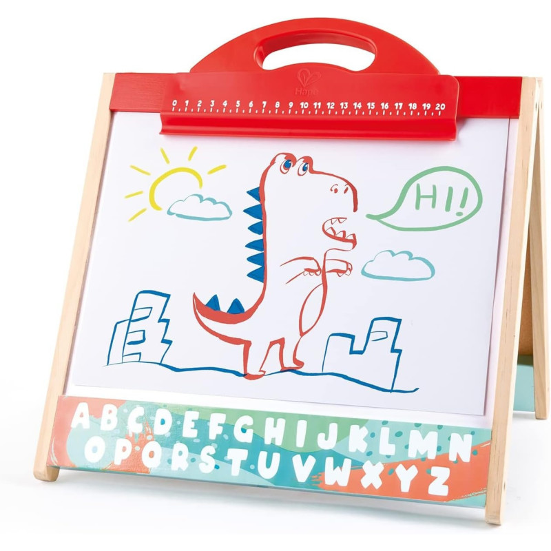 Hape Store And Go Easel, Folding Double-Sided Tabletop Blackboard And Whiteboard With Chalks, Markers And Other Art Accessories