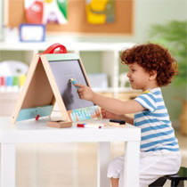 Hape Store And Go Easel, Folding Double-Sided Tabletop Blackboard And Whiteboard With Chalks, Markers And Other Art Accessories