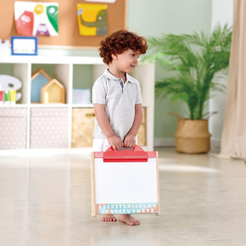 Hape Store And Go Easel, Folding Double-Sided Tabletop Blackboard And Whiteboard With Chalks, Markers And Other Art Accessories