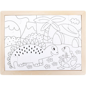Hape Dino Puzzle, Educational Double Sided Colouring Jigsaw Puzzle For Kids, 24 Piece