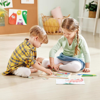 Hape Dino Puzzle, Educational Double Sided Colouring Jigsaw Puzzle For Kids, 24 Piece