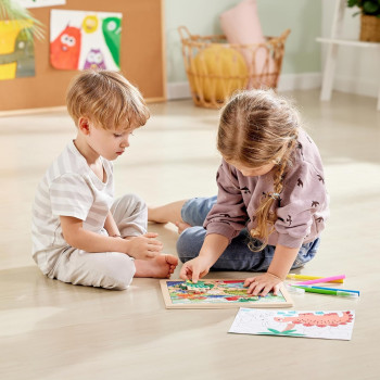 Hape Dino Puzzle, Educational Double Sided Colouring Jigsaw Puzzle For Kids, 24 Piece