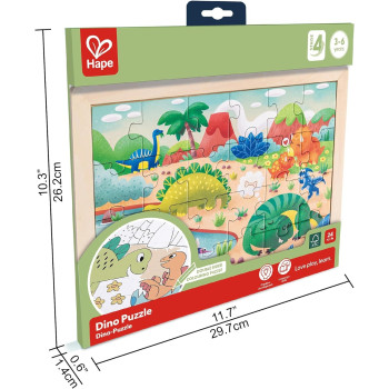Hape Dino Puzzle, Educational Double Sided Colouring Jigsaw Puzzle For Kids, 24 Piece