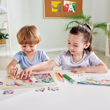 Hape Unicorn Friends Puzzle, Educational Double Sided Colouring Jigsaw Puzzle For Kids, 24 Piece