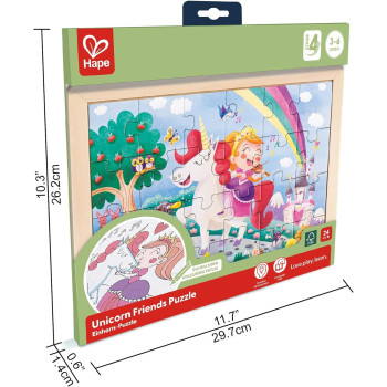 Hape Unicorn Friends Puzzle, Educational Double Sided Colouring Jigsaw Puzzle For Kids, 24 Piece