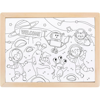 Hape Space Friends Puzzle, Educational Double Sided Colouring Jigsaw Puzzle For Kids, 48 Piece
