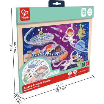 Hape Space Friends Puzzle, Educational Double Sided Colouring Jigsaw Puzzle For Kids, 48 Piece