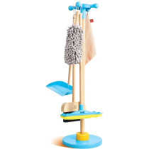 Hape Clean Up Broom Set Cleaning Playset, Broom, Mop, Dustpan, Duster, Towel And Stand, Activity Role Play Set- 6 Pcs