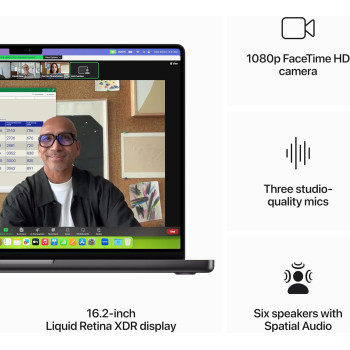 Apple 16 Inch Macbook Pro 2023, Apple M3 Max chip with 14-core CPU and 30-core GPU, 36 GB Unified Memory, 1 TB SSD, Silver, English MRW73