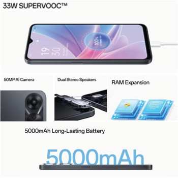 Oppo A78 5G Dual Sim 6.56 Inch Smartphone 128GB Rom, 8GB RAM, 5000MAH Long Lasting Battery, Fingerprint And Face Recognition, 5G Android Phone, Glowing Black