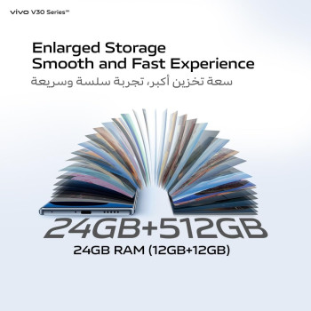 Vivo V30 5G Noble Black, 24GB RAM, 512GB Rom, Slimmest 3D Curved 1.5K Amoled 120HZ Display, 50MP AF Group Selfie, Aura Light Ois