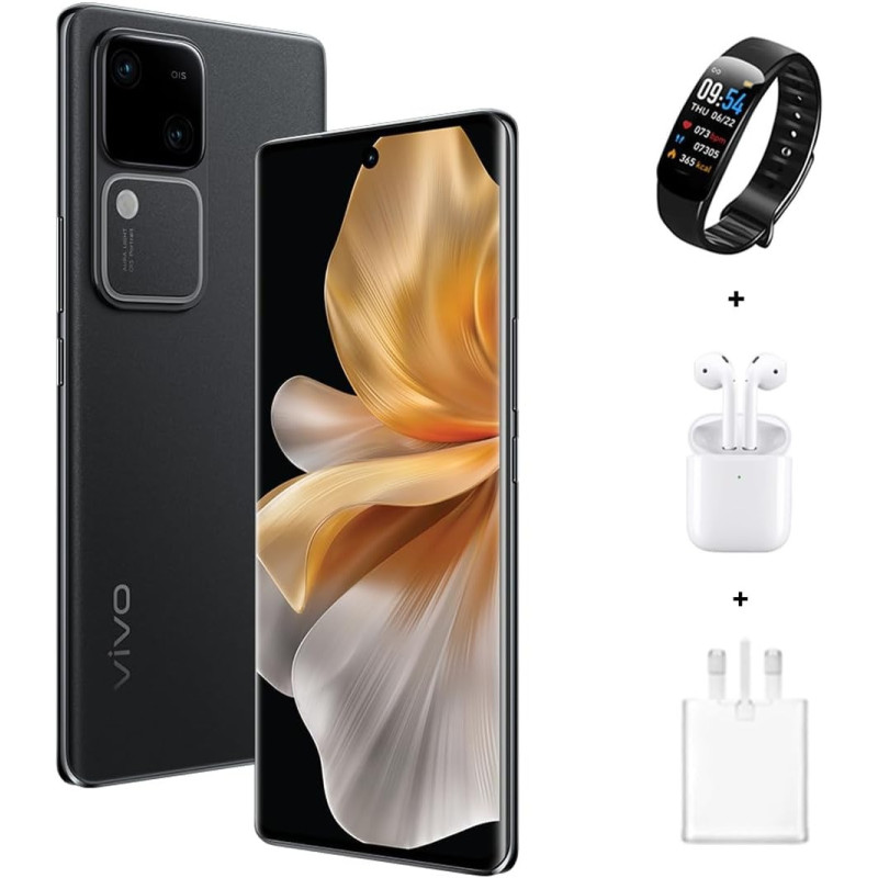Vivo V30 5G Noble Black, 24GB RAM, 256Gb Rom, Slimmest 3D Curved 1.5K Amoled 120HZ Display, 50MP AF Group Selfie, Aura Light Ois