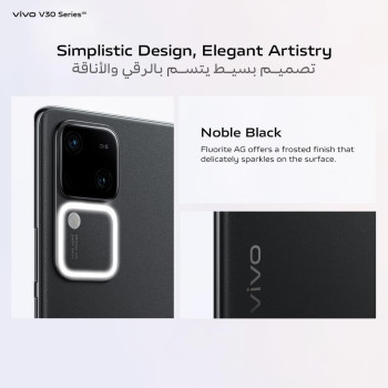 Vivo V30 5G Noble Black, 24GB RAM, 256Gb Rom, Slimmest 3D Curved 1.5K Amoled 120HZ Display, 50MP AF Group Selfie, Aura Light Ois