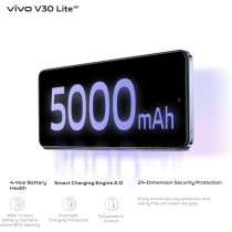 Vivo V30 Lite 5G Crystal Black, 24GB RAM, 256GB Storage, 120HZ Amoled Display, Dual Stereo Speaker, 80W Charger
