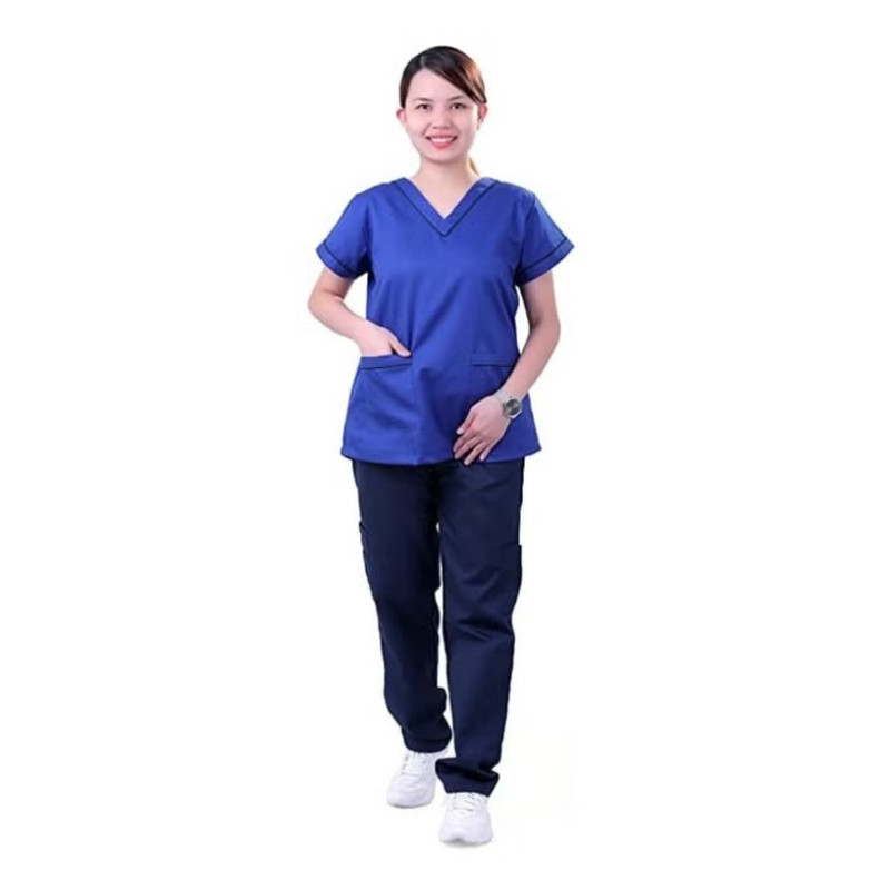 Generic Scrub Suit Medical Set Basic Uniform Mix & Match Polycotton for Ladies with Piping Blue