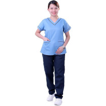 Generic Scrub Suit Medical Set Basic Uniform Mix & Match Polycotton for Ladies with Piping Light Blue